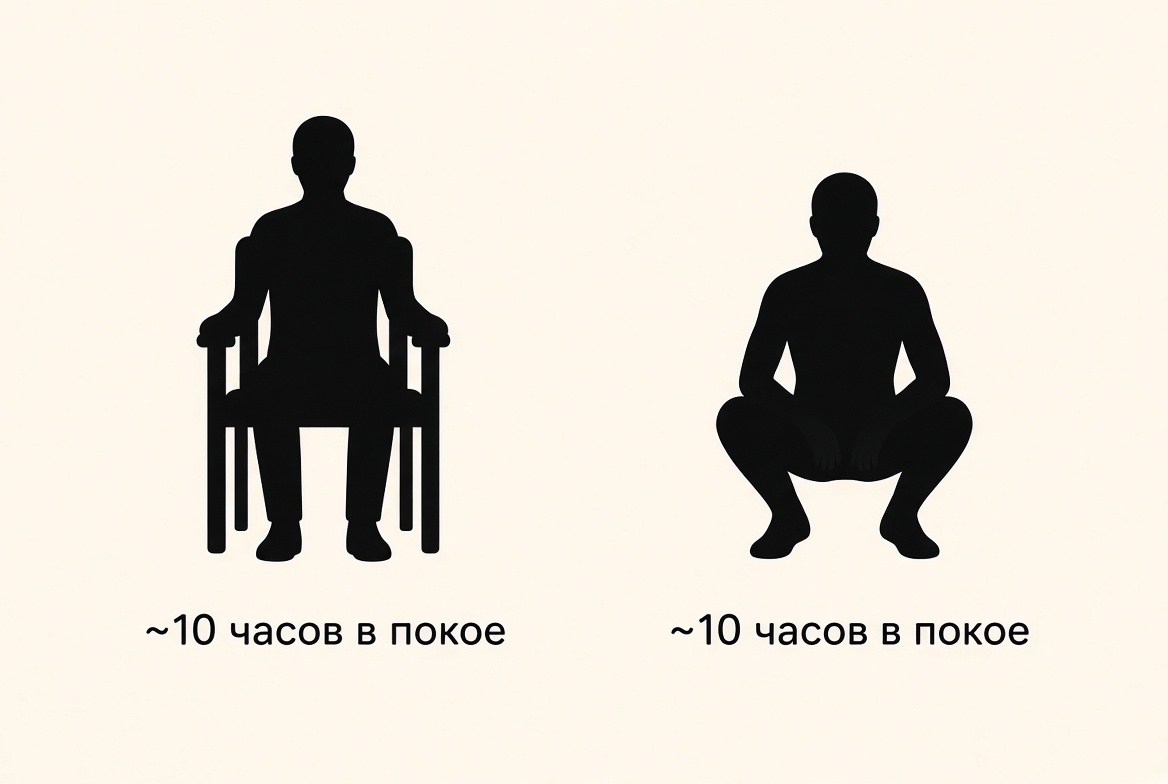 Сравнение позы в кресле и позы на корточках